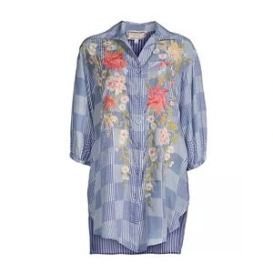 Johnny Was Nalina Silk Oversized Weekend Tunic Plaid Top